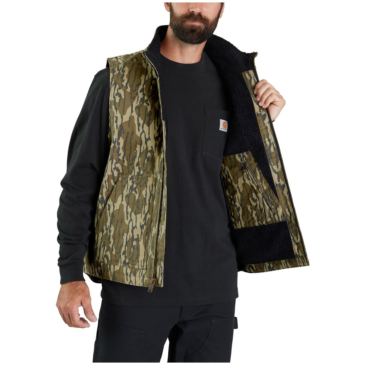 Carhartt Rugged Flex Duck Loose Fit Sherpa-Lined Camo Men's Mock-Neck Vest