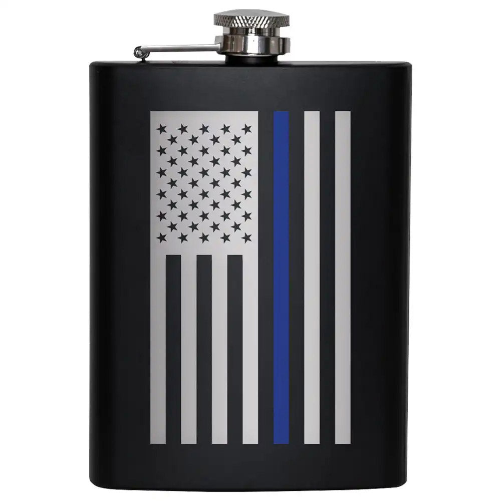 Thin Blue Line US Flag Stainless Steel Flask