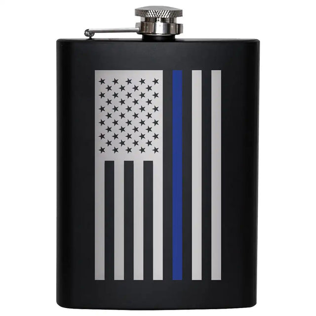 Thin Blue Line US Flag Stainless Steel Flask