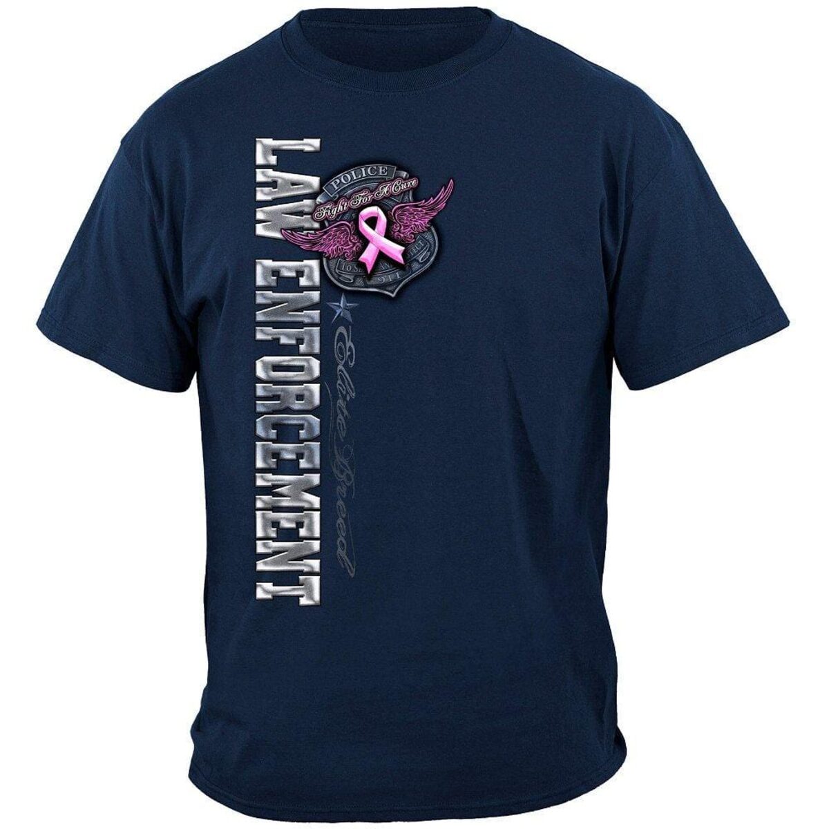 Elite Breed Fight Breast Cancer Law Enforcement T-Shirt - Navy