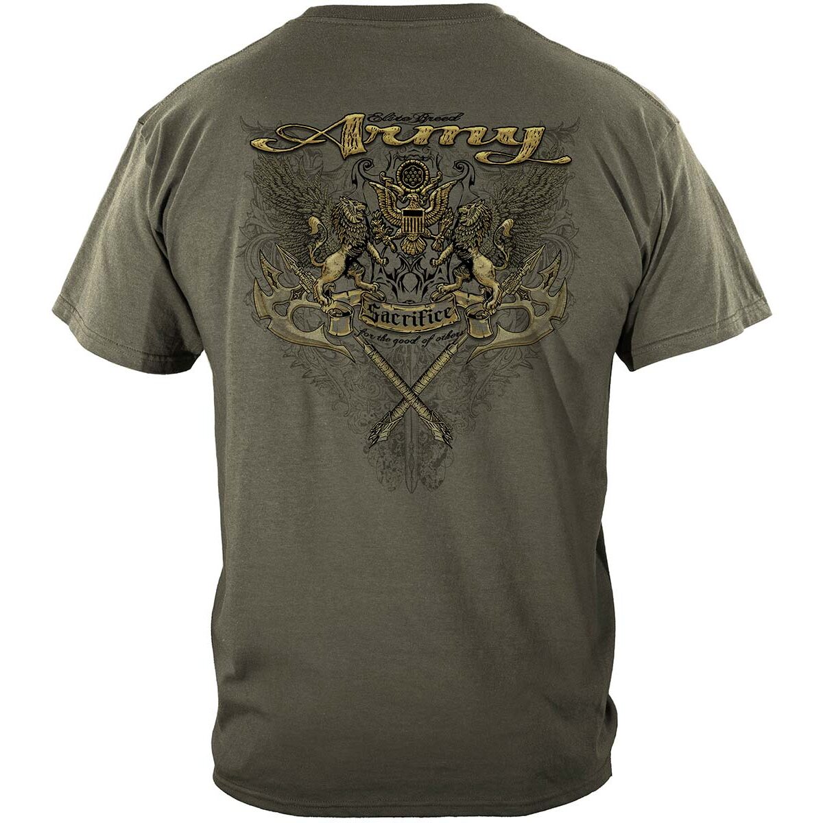 Elite Breed Army Crest and Lions Army T-Shirt - Military Green