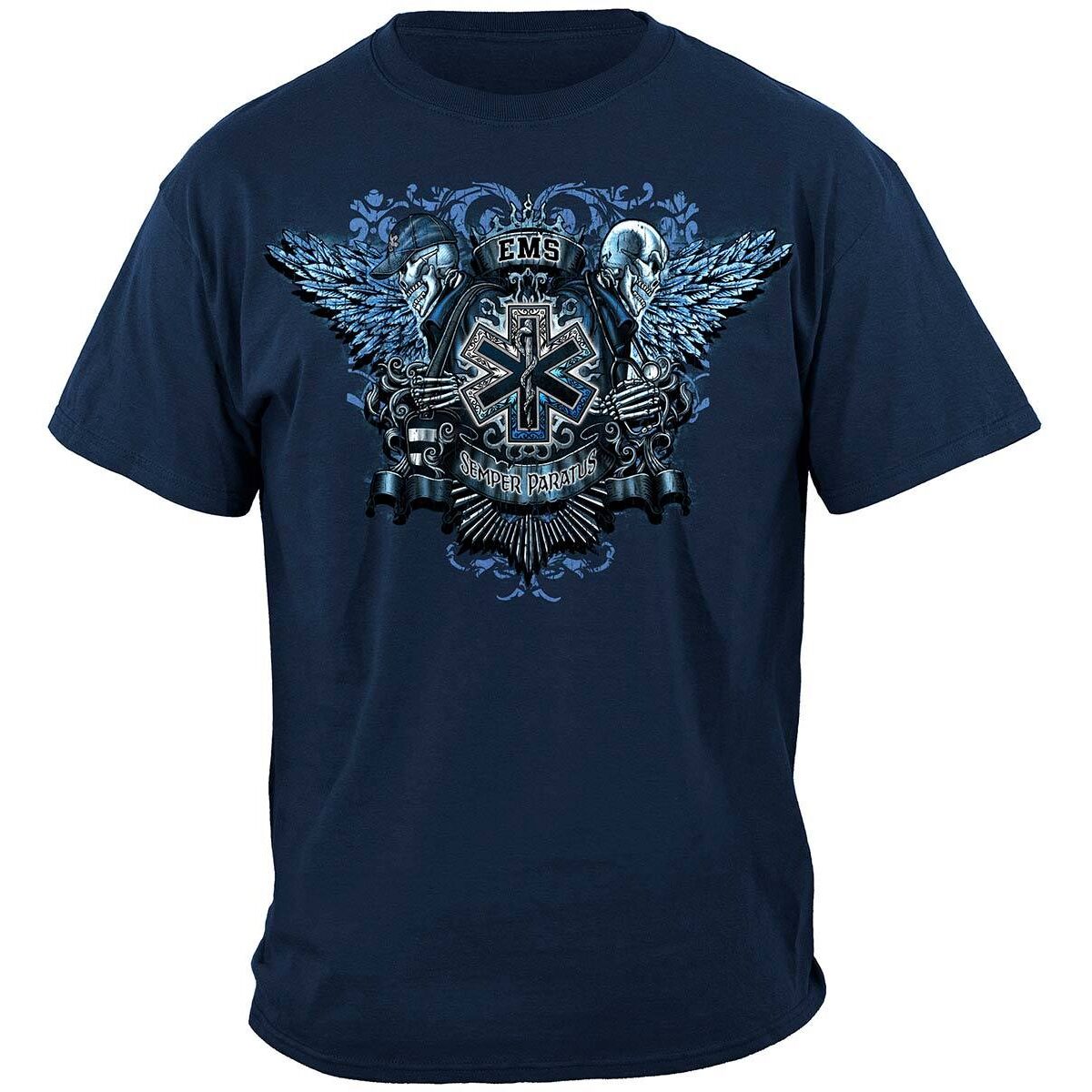 Semper Paratus Skull and Wings EMS T-Shirt - Navy