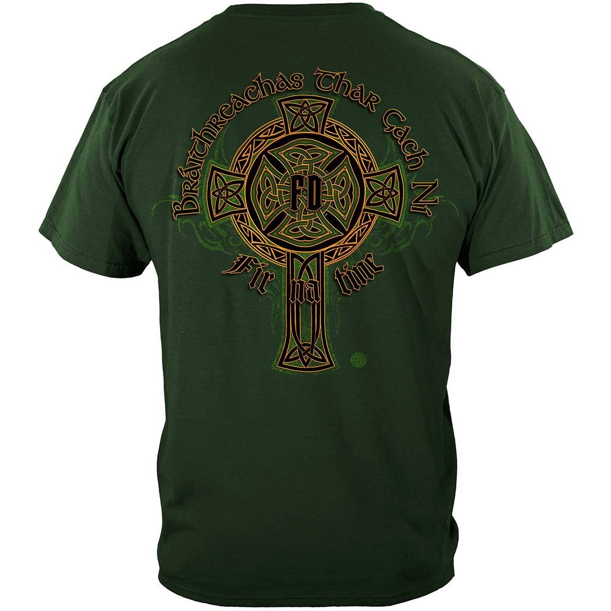 Irish Heritage Gold Cross Firefighter T-Shirt - Hunter Green