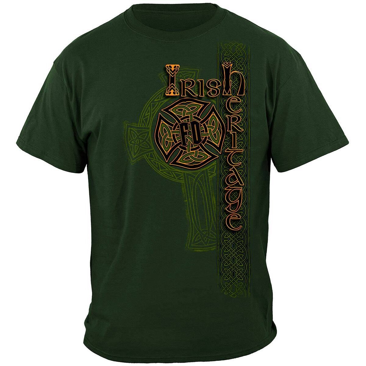 Irish Heritage Gold Cross Firefighter T-Shirt - Hunter Green