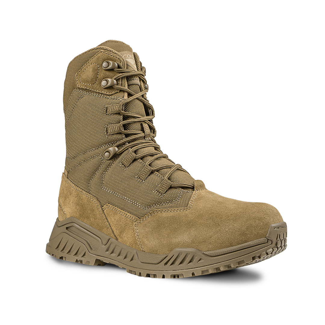 Condor Brigade 8-inch Tactical Boots - AR670 in tan, featuring a high ankle, thick textured sole, lace-up front, reinforced toe, and Condor branding on the tongue, shown against a plain white background.