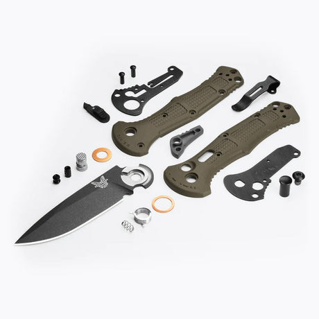 Benchmade 9570BK-1 Mini Claymore AUTO Folding Knife with 3 inch CPM-D2 Black Drop Point Plain Blade & Ranger Green Grivory Handle