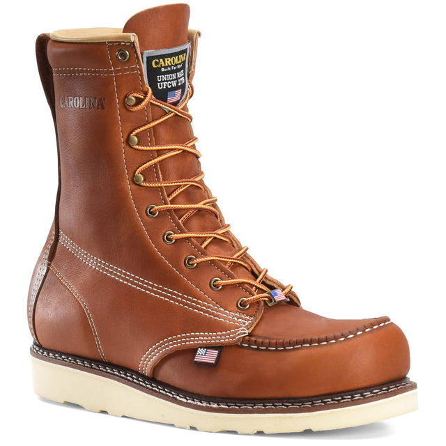 Carolina Amp USA 8-Inch Classic Moc Steel Toe Wedge Sole Work Boot