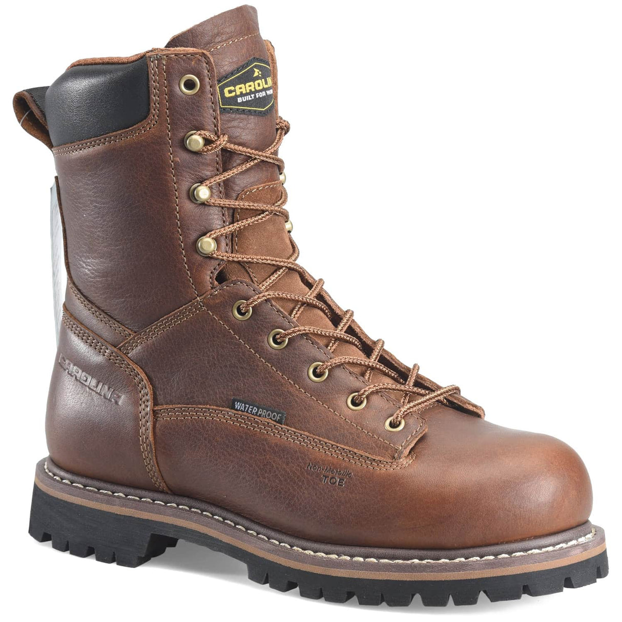 Carolina Grind Brown Men's 8-Inch Safety Lace-To-Toe Waterproof Work Boot