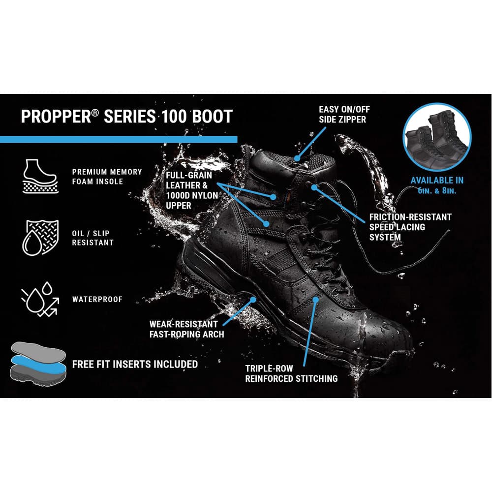 Propper Series 100 6-inch Waterproof Side Zip Black Tactical Boot