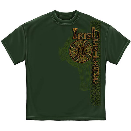 Irish Heritage Gold Cross Firefighter T-Shirt - Hunter Green
