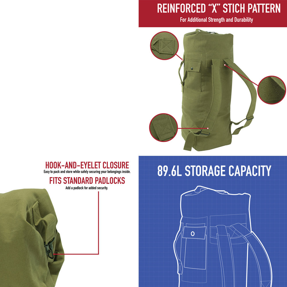 Olive Drab Military 2-Strap Backpack Duffle Bag