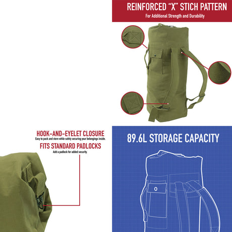 Olive Drab Military 2-Strap Backpack Duffle Bag