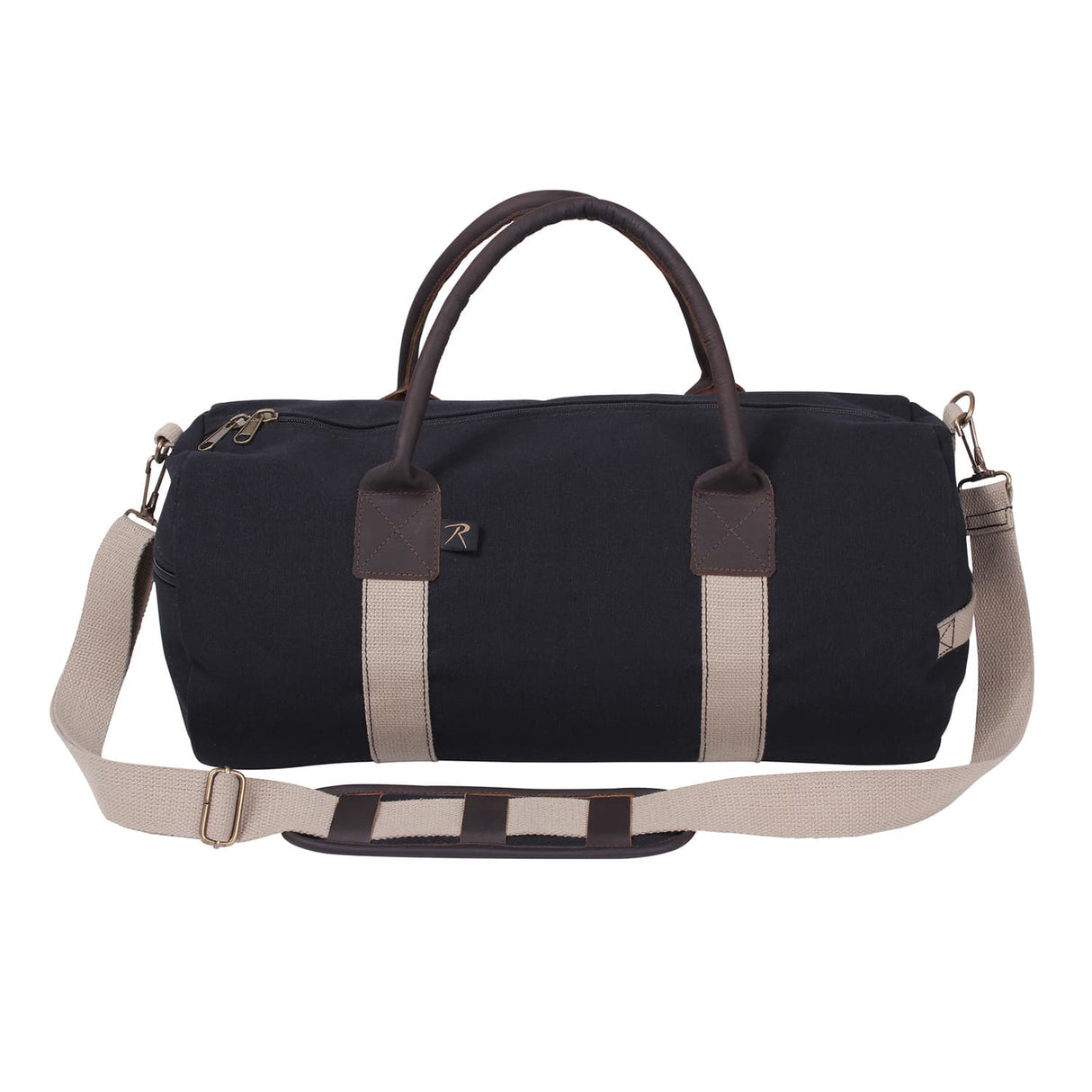 19 Inch Canvas Leather Accented Military Style Duffel Bag