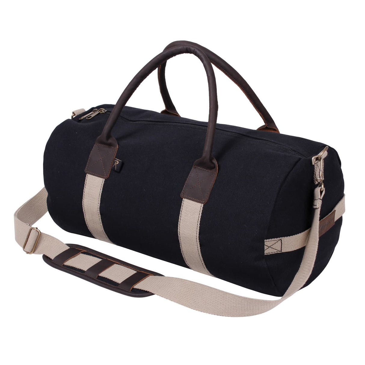 19 Inch Canvas Leather Accented Military Style Duffel Bag