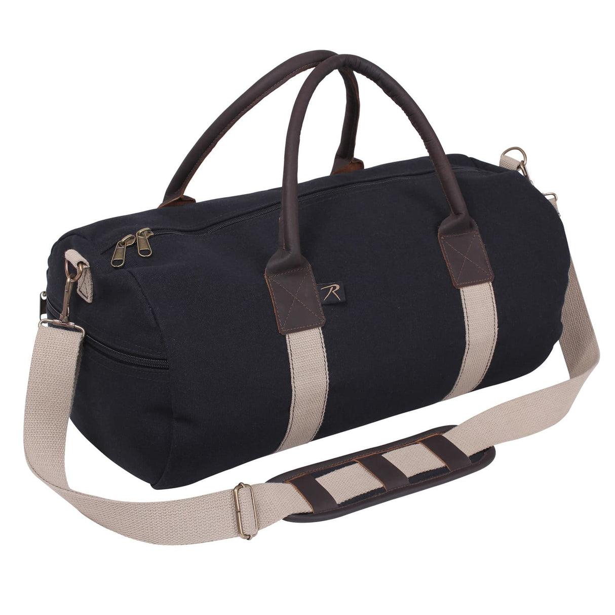 19 Inch Canvas Leather Accented Military Style Duffel Bag