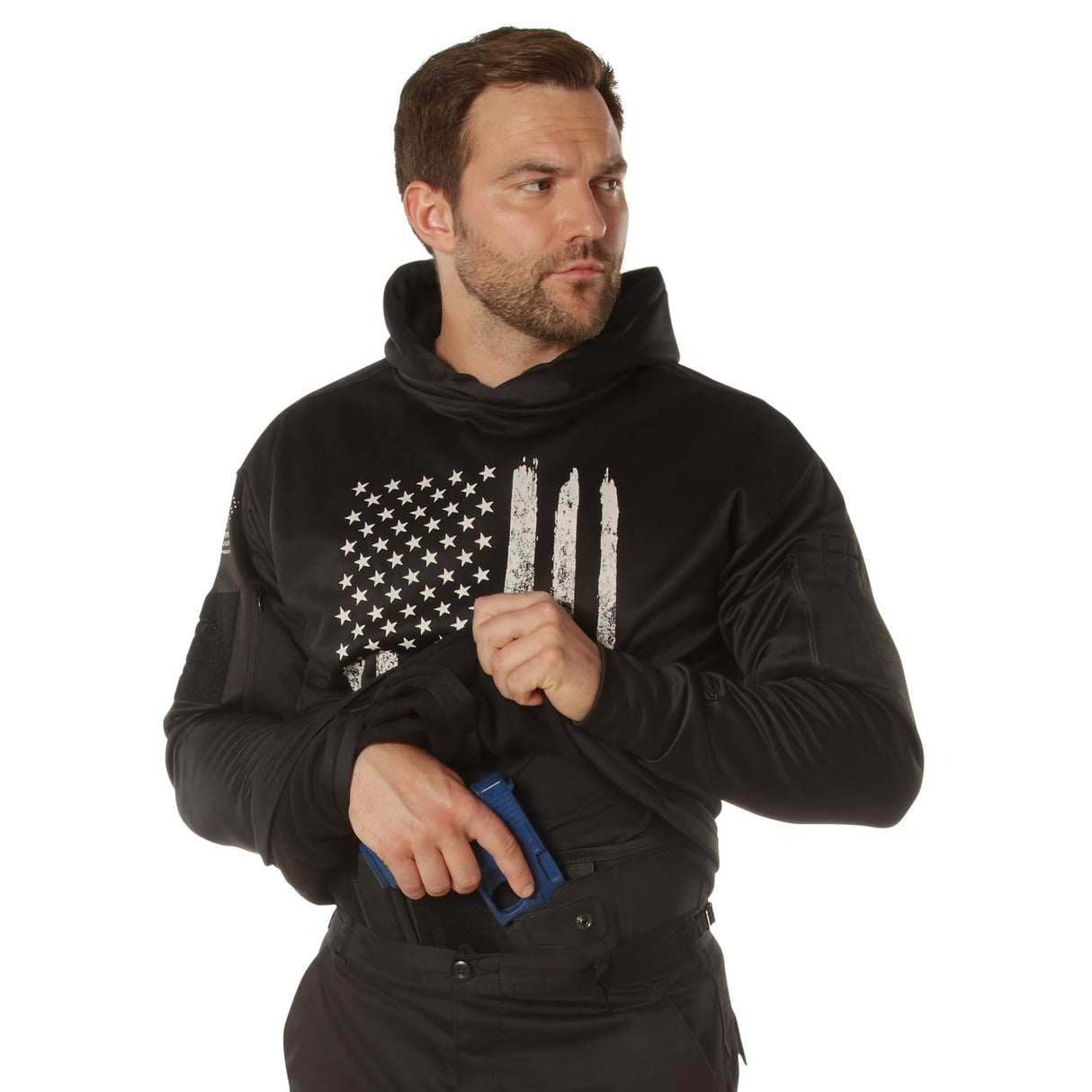 Distressed White US Flag CCW Pullover Hooded Sweatshirt
