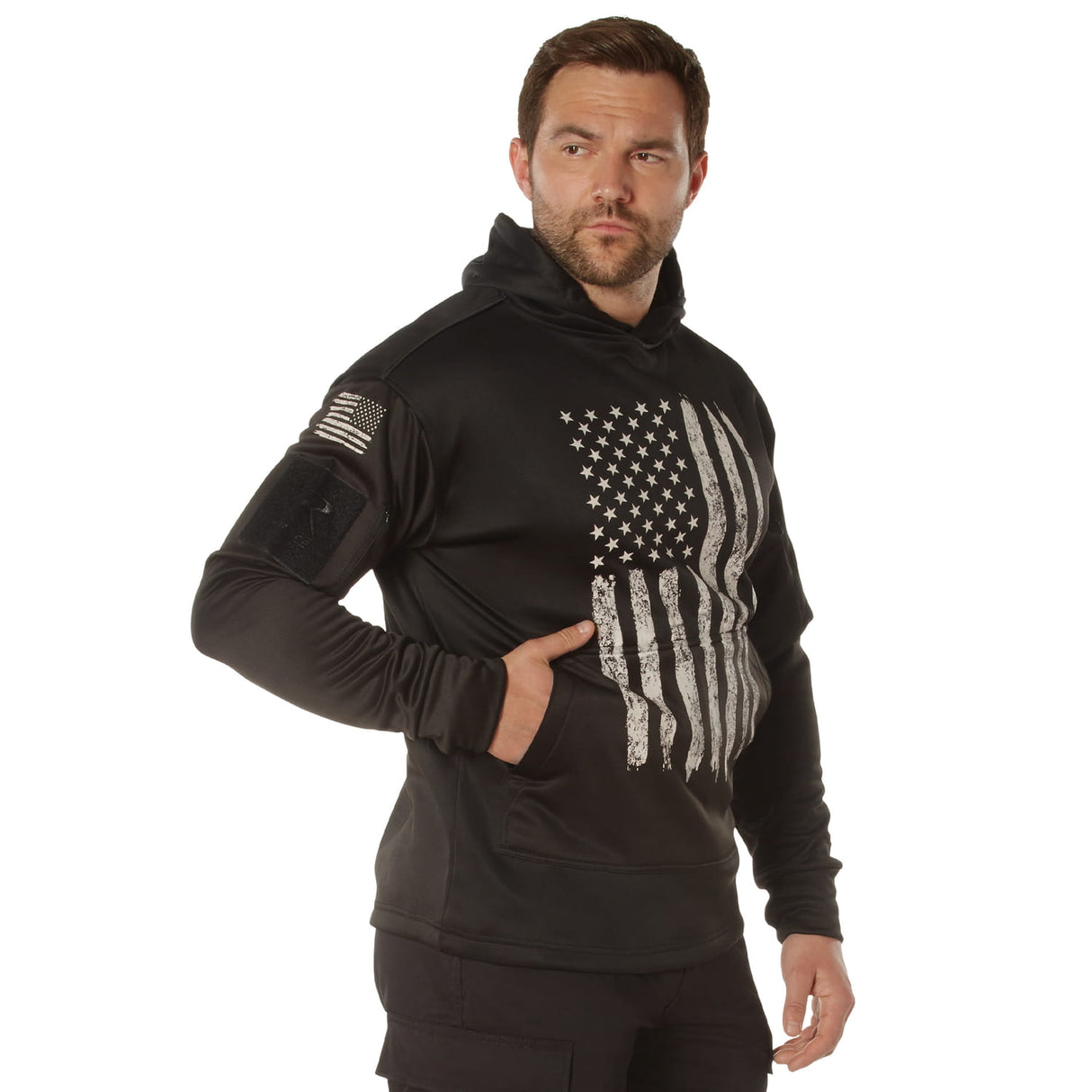 Distressed White US Flag CCW Pullover Hooded Sweatshirt