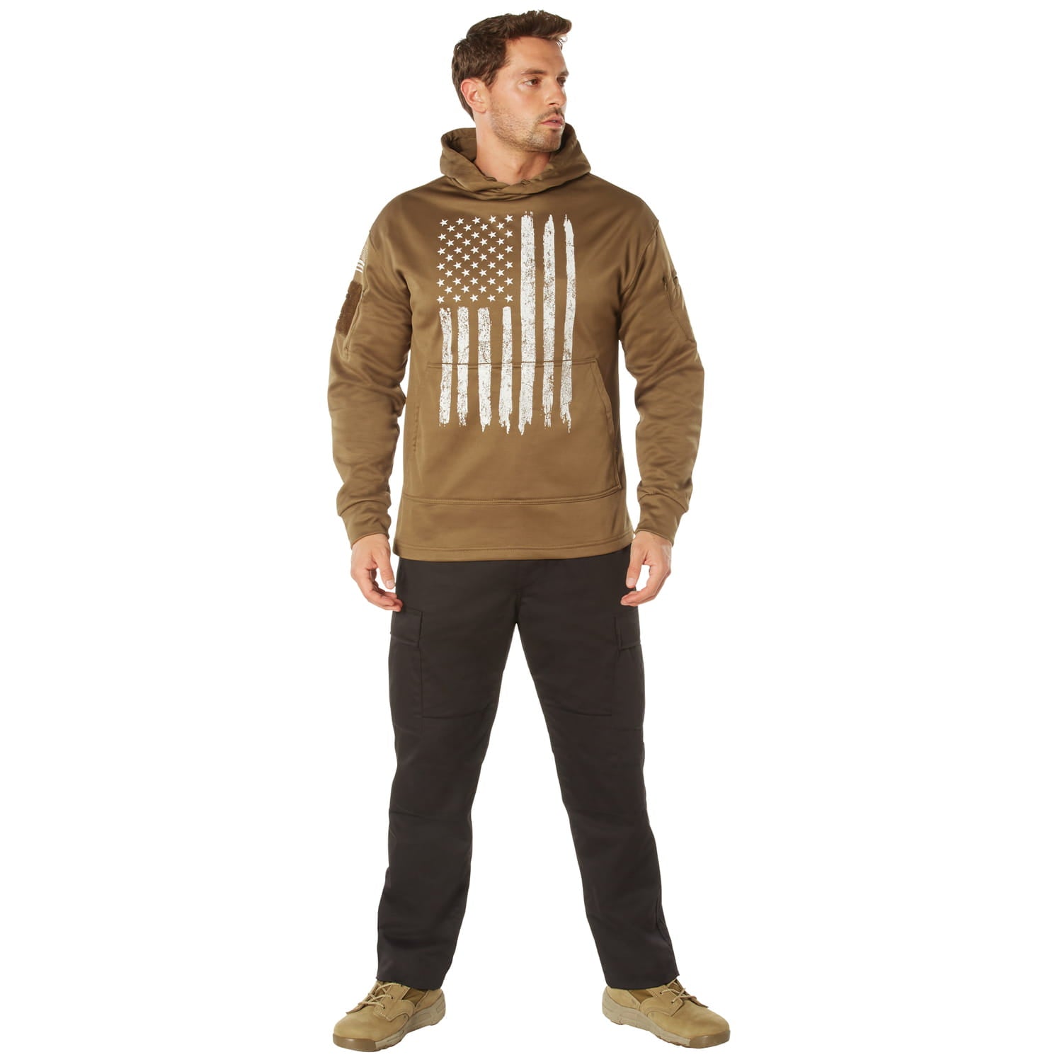 Coyote Brown Distressed US Flag CCW Hooded Sweatshirt