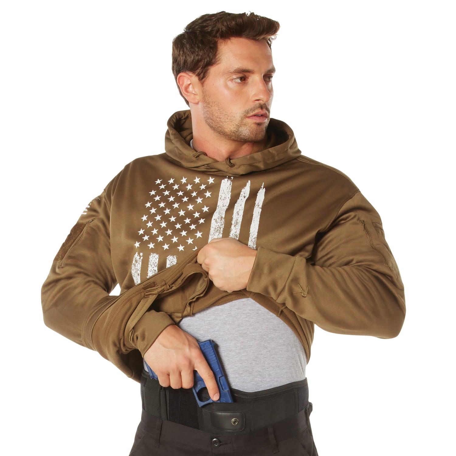 Coyote Brown Distressed US Flag CCW Hooded Sweatshirt