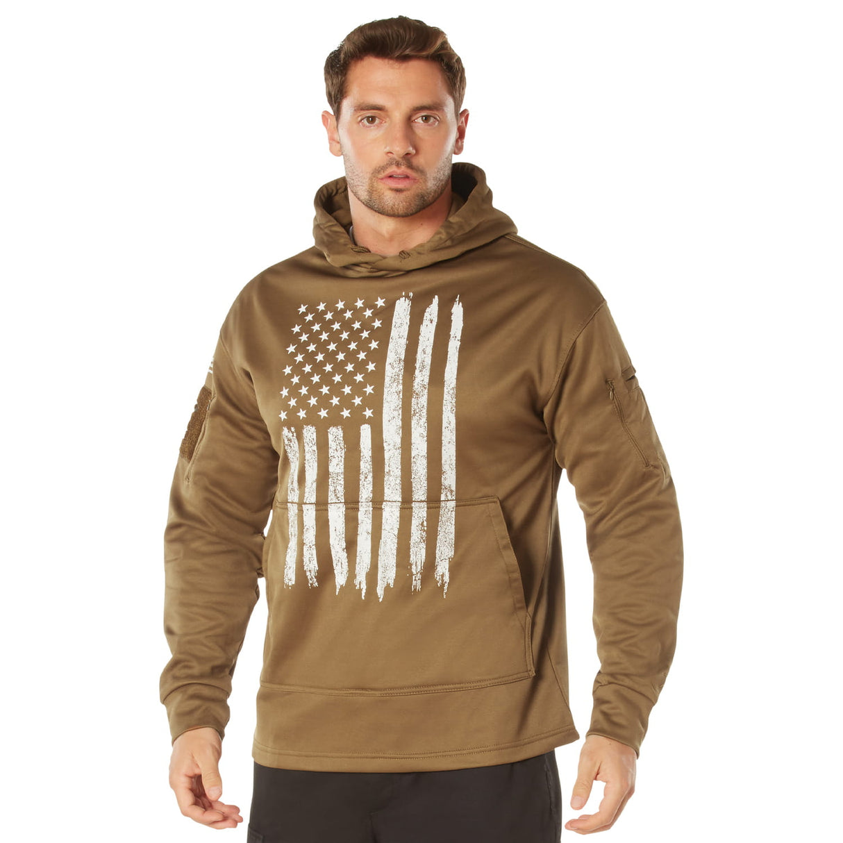 Coyote Brown Distressed US Flag CCW Hooded Sweatshirt