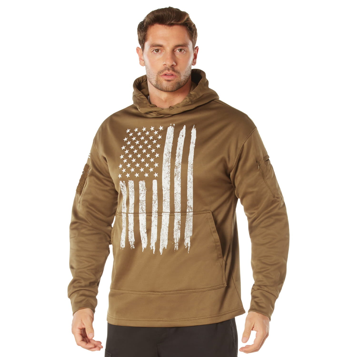Coyote Brown Distressed US Flag CCW Hooded Sweatshirt