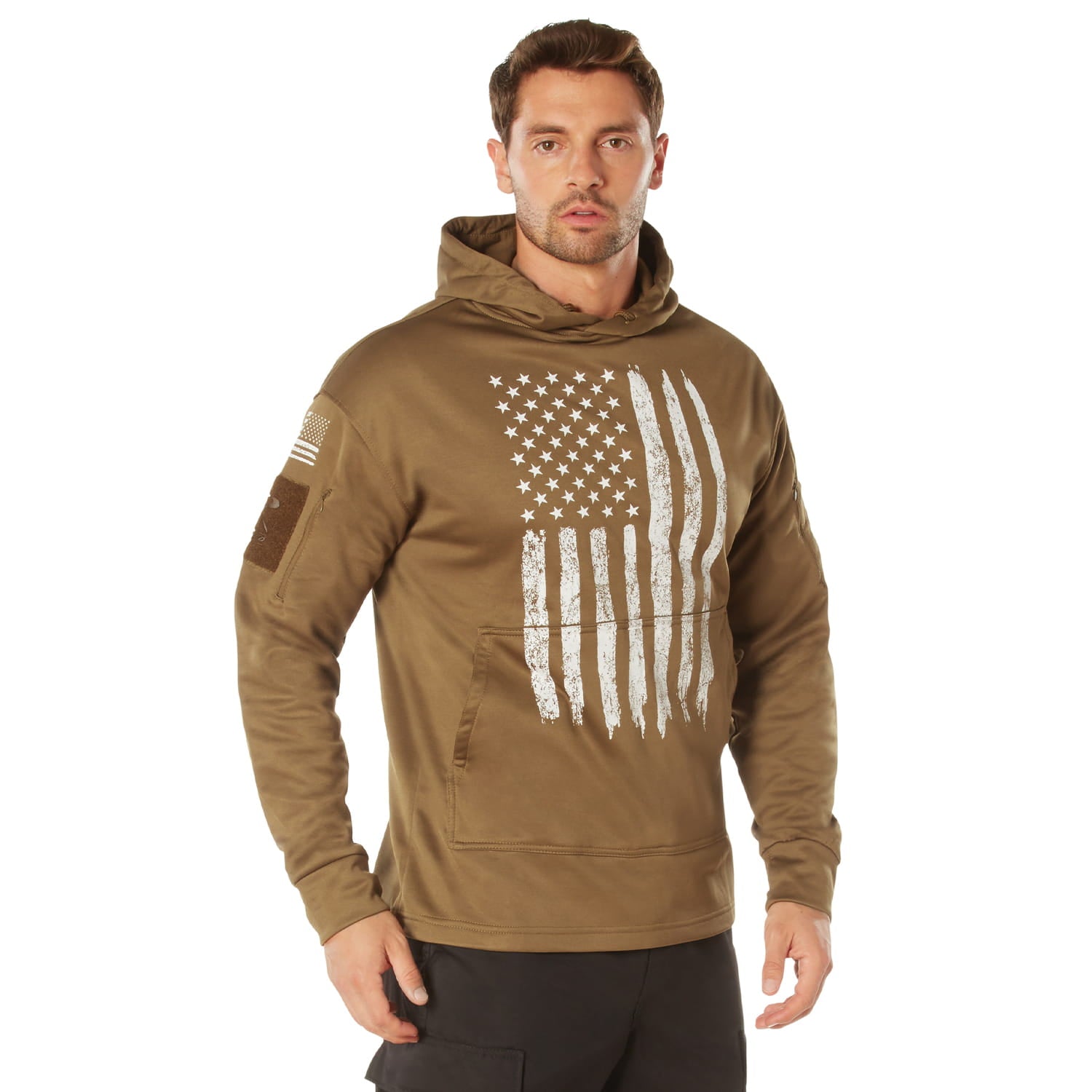 Coyote Brown Distressed US Flag CCW Hooded Sweatshirt