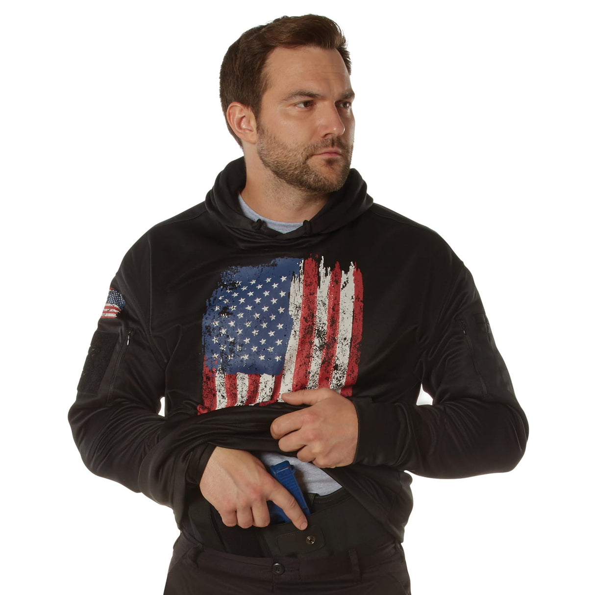 Distressed US Flag Concealed Carry Hooded Sweatshirt