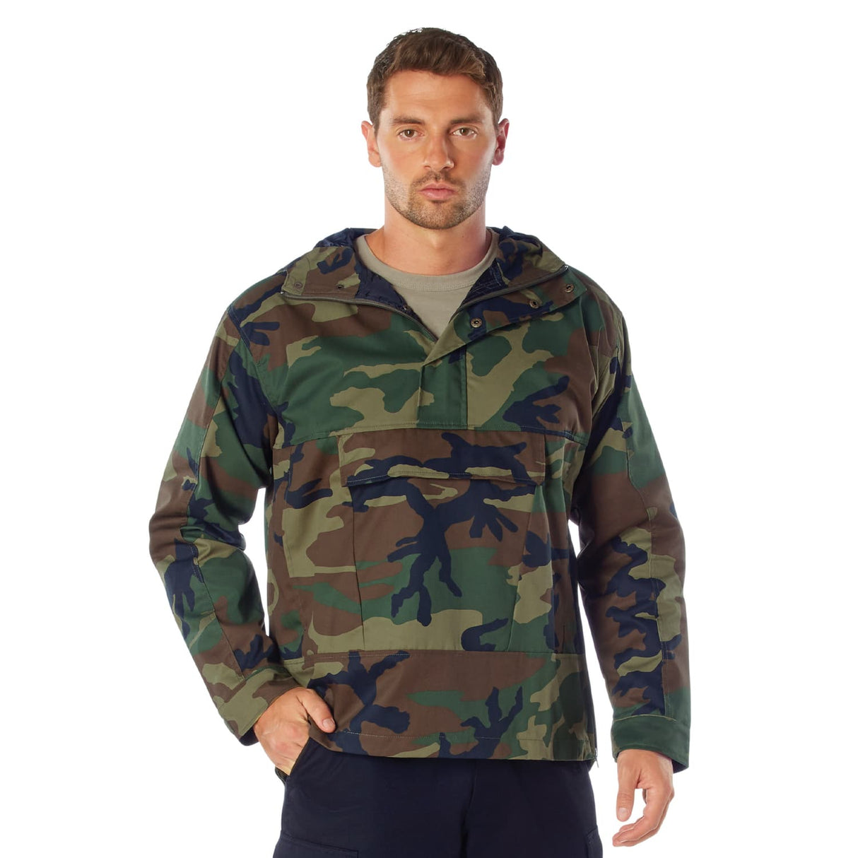 Green Camo Military Style Anorak Parka