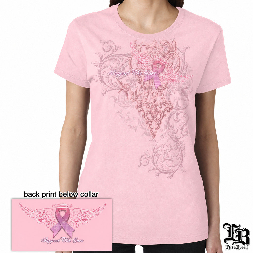 Breast Cancer 'Support the Cure' Soft Pink Ladies T-Shirt - front view