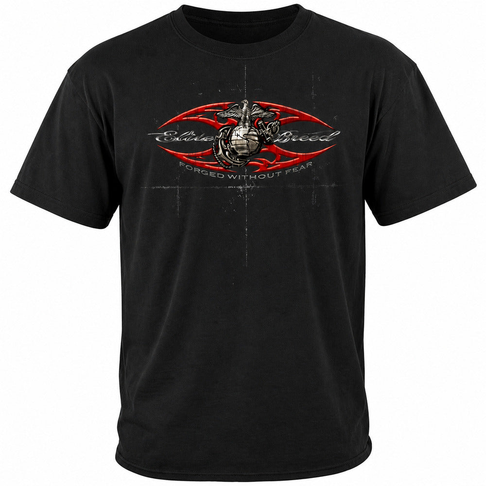 Elite Breed Red Blades Forged Without Fear USMC T-Shirt - Black - front view
