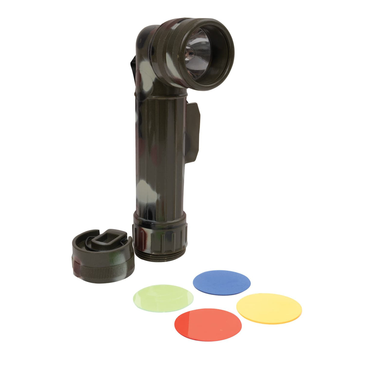 Basic Issue Woodland Camouflage D-Cell Anglehead Military Type Flashlight