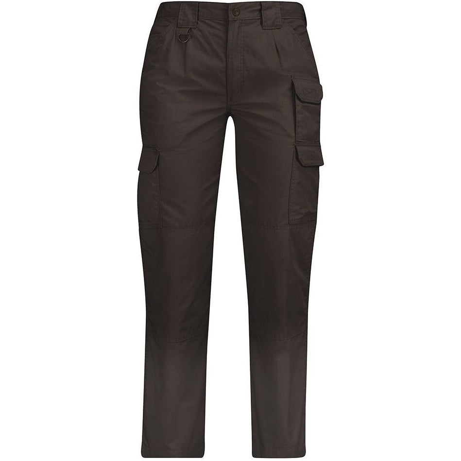 Dark brown cargo pants with side flap pockets and a button closure, shown against a plain white background.