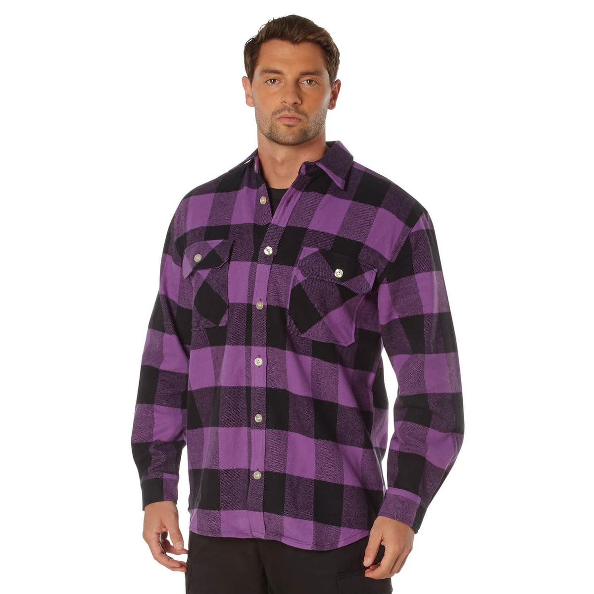 Cromoncent Men's Plaid Flannel Shirt - Buffalo Black Purple, Button Down, Soft Cotton, 4XL