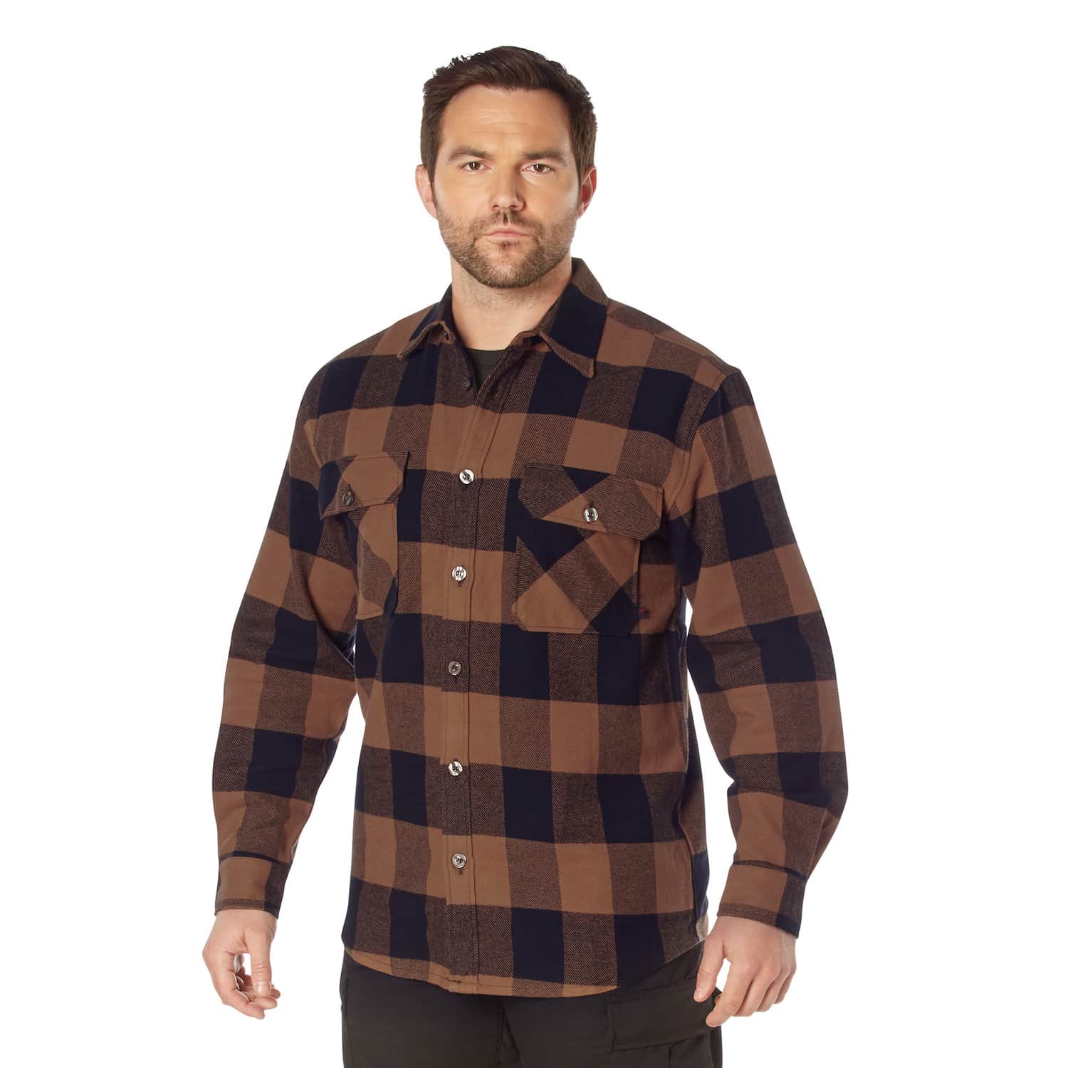 Heavyweight Brown Buffalo Plaid Flannel Shirt