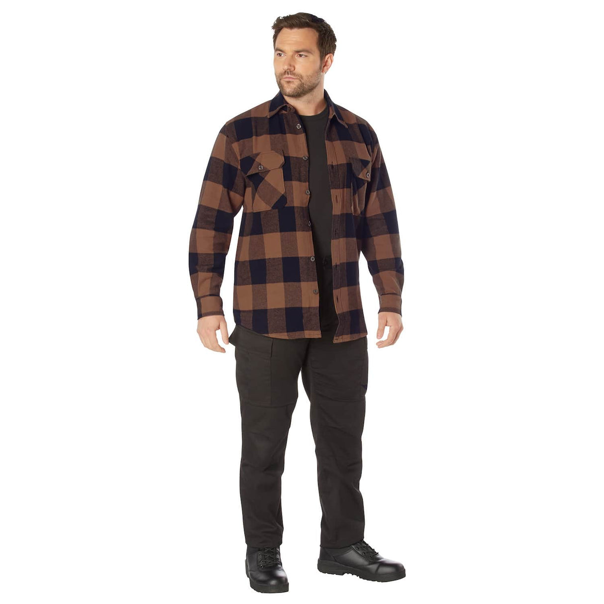 Heavyweight Brown Buffalo Plaid Flannel Shirt