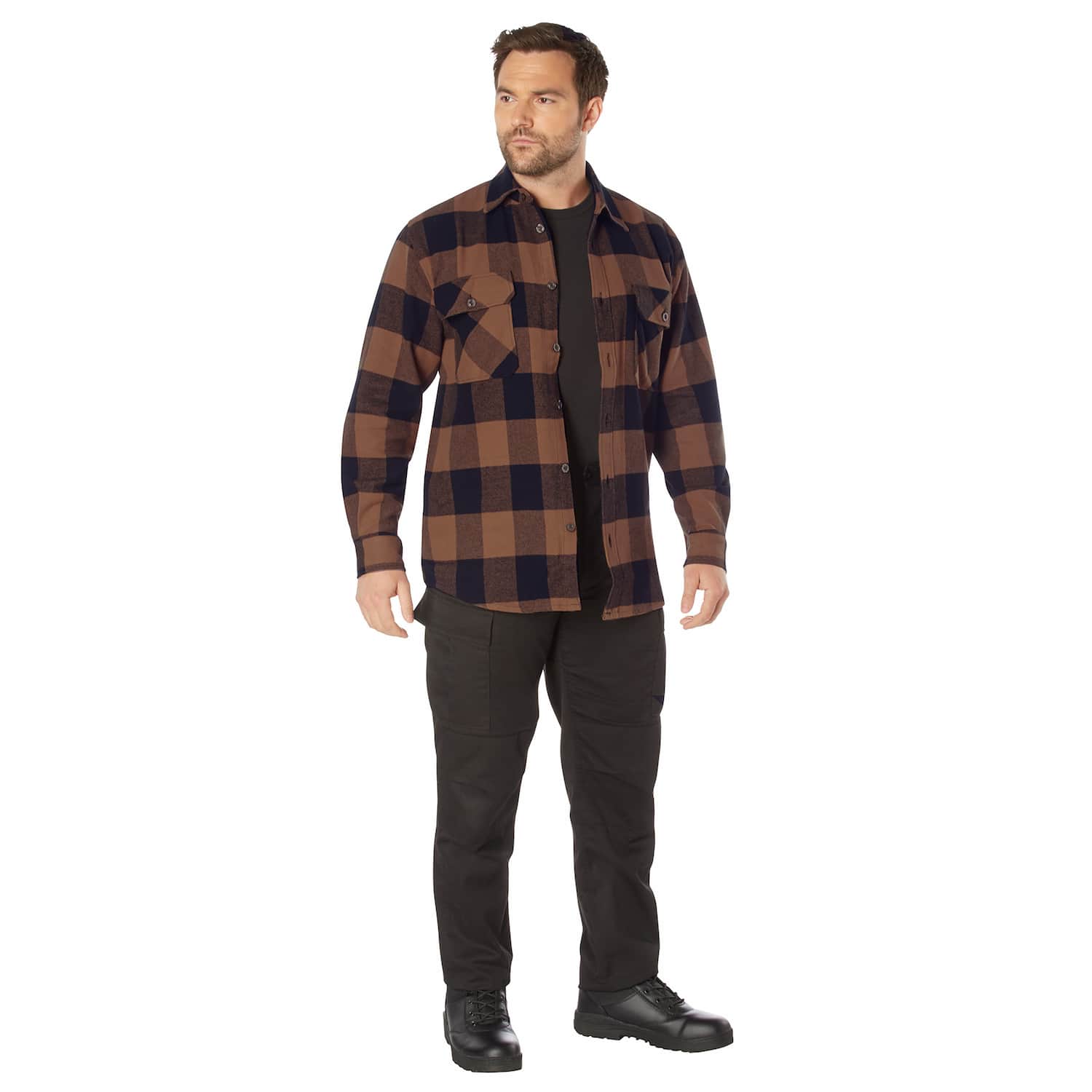 Heavyweight Brown Buffalo Plaid Flannel Shirt