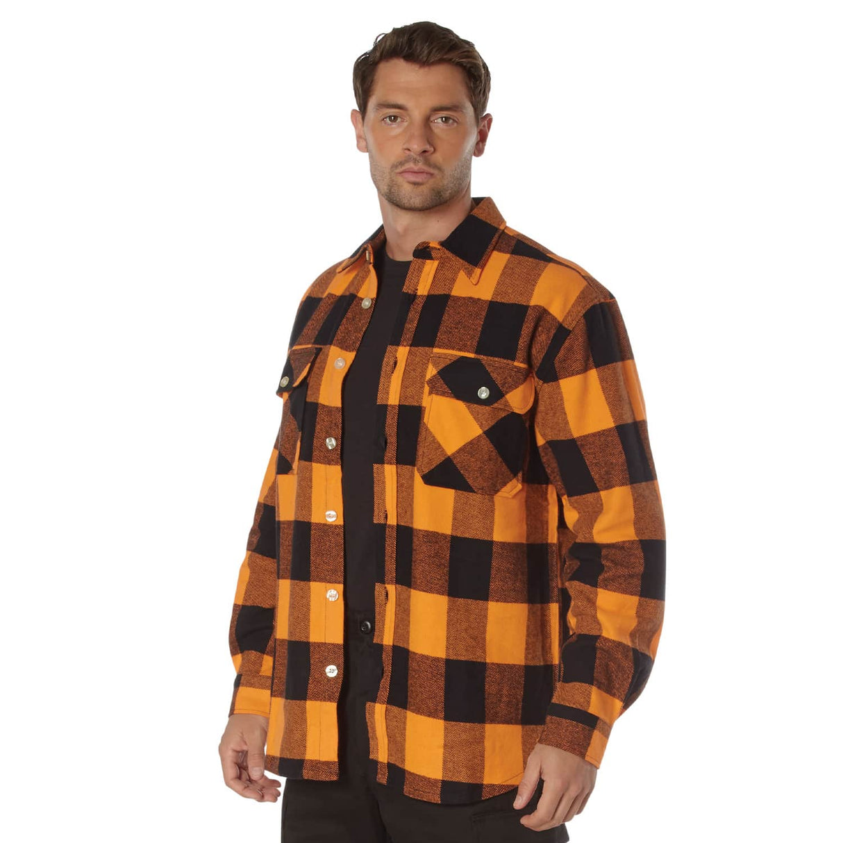 Heavyweight Orange and Black Buffalo Plaid Flannel Shirt
