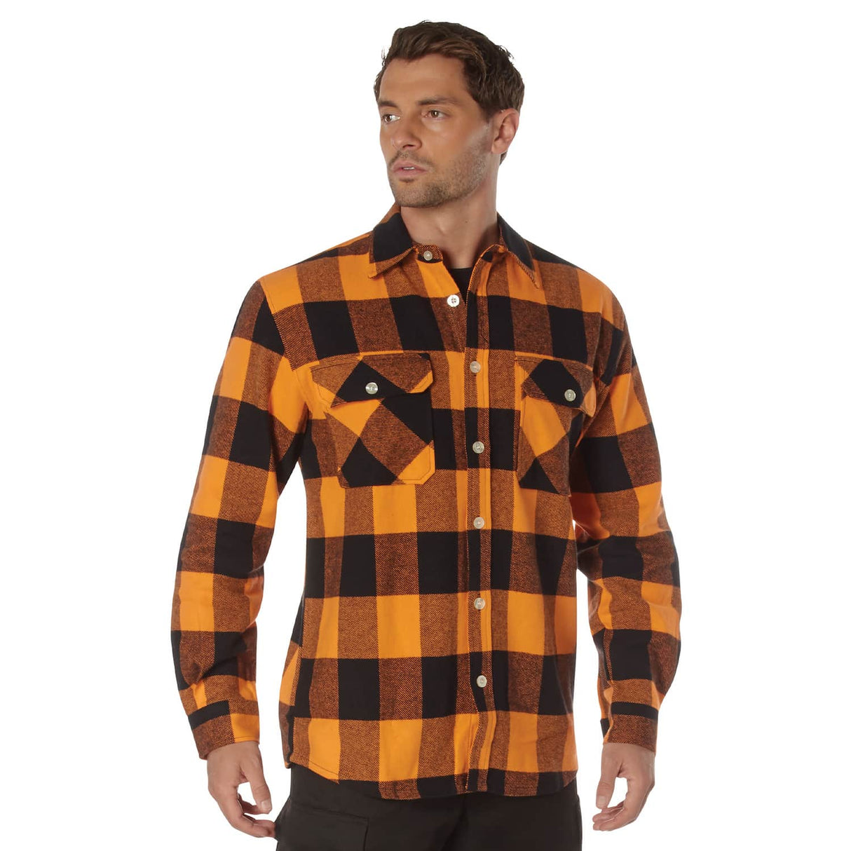 Heavyweight Orange and Black Buffalo Plaid Flannel Shirt