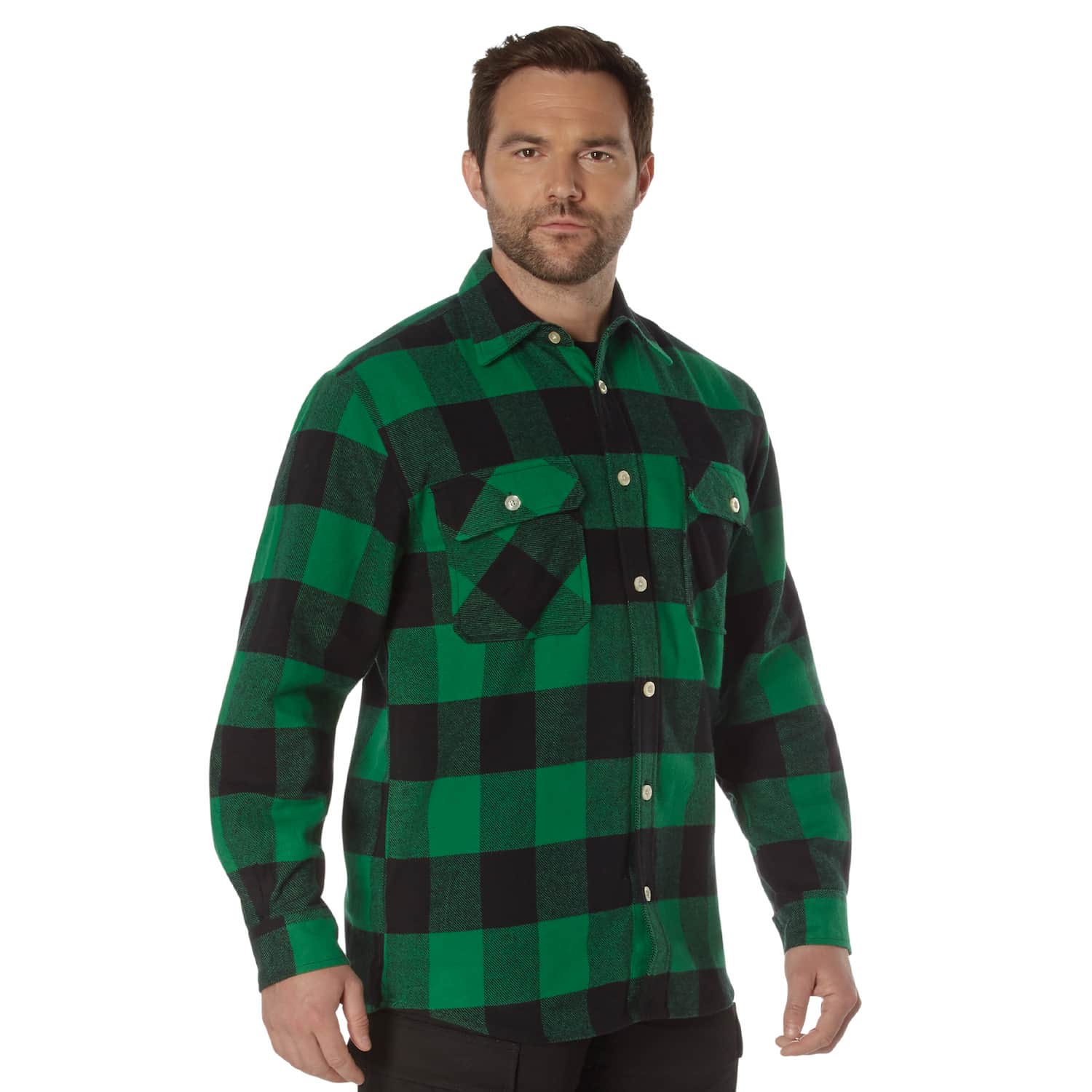 Heavyweight Green Buffalo Plaid Flannel Shirt