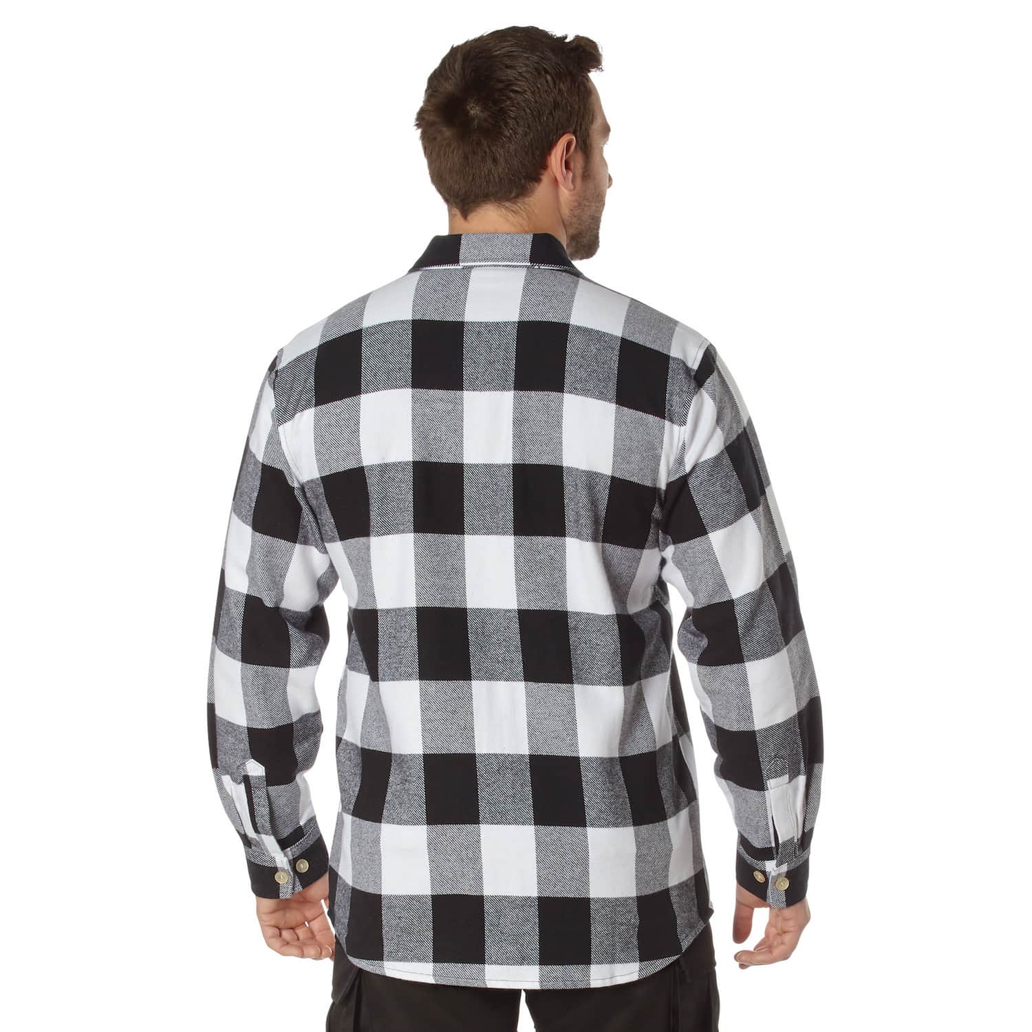 Heavyweight White and Black Buffalo Plaid Flannel Shirt