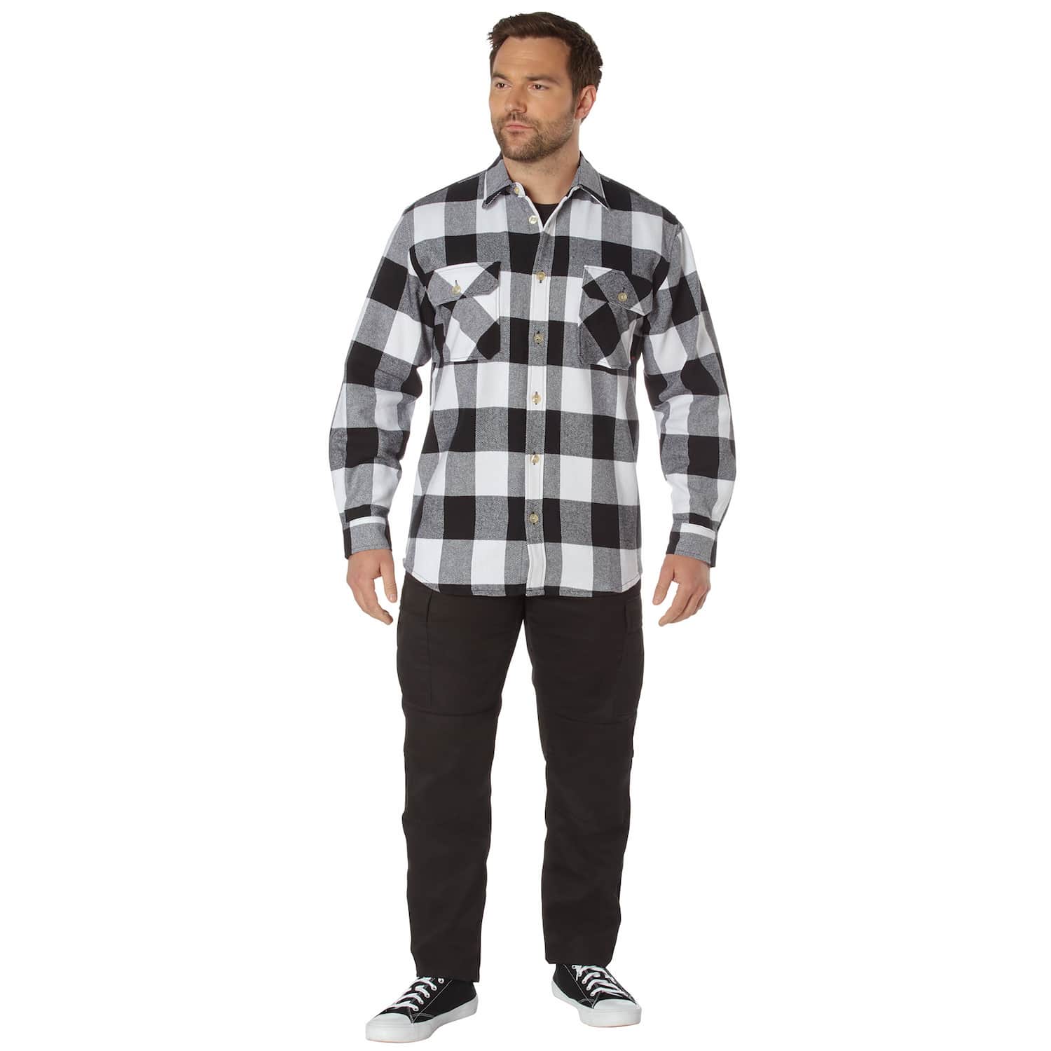 Heavyweight White and Black Buffalo Plaid Flannel Shirt