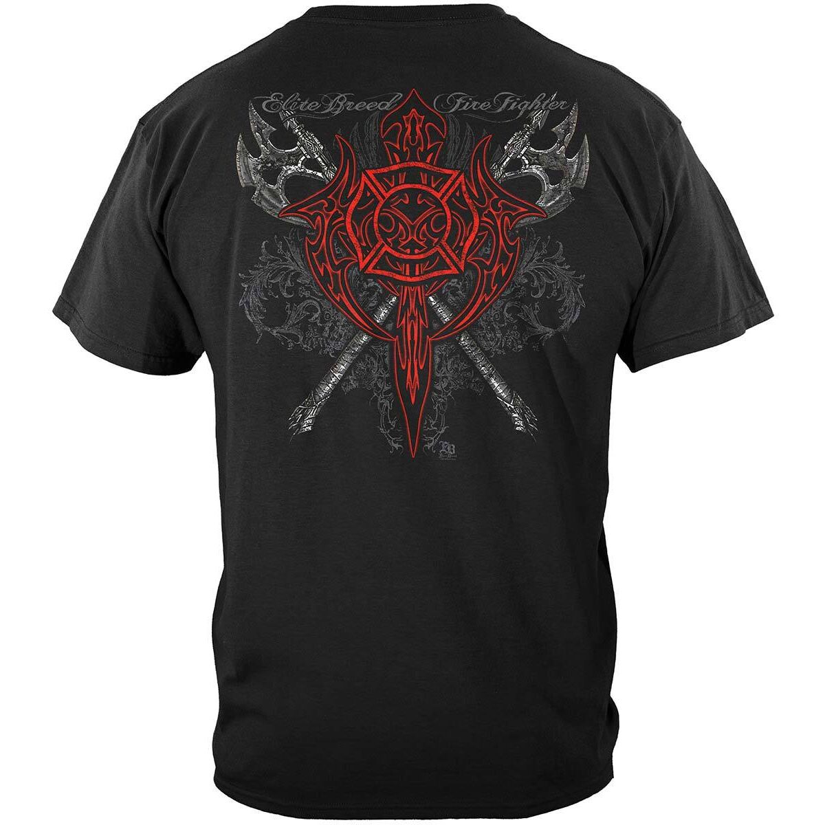 Elite Breed Red Maltese Cross Firefighter T-Shirt - Black