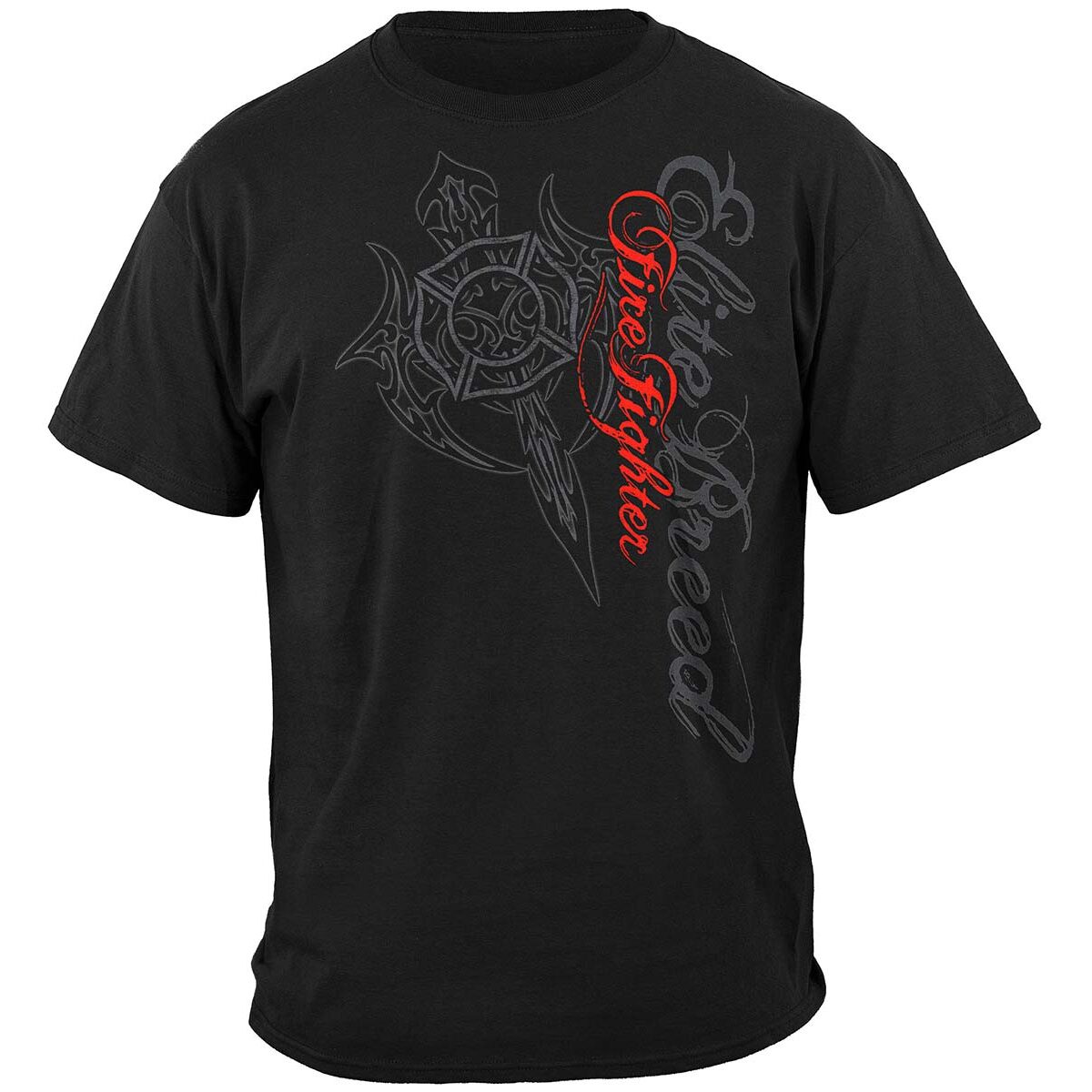 Elite Breed Red Maltese Cross Firefighter T-Shirt - Black
