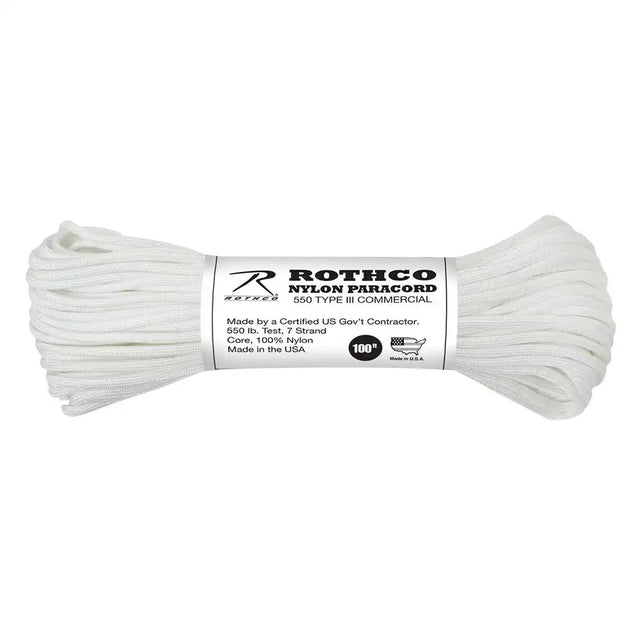 Enhanced Nylon USA Made White Paracord - 100 Foot