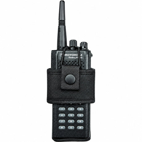 Hero's Pride universal radio holster holding a radio, close front view