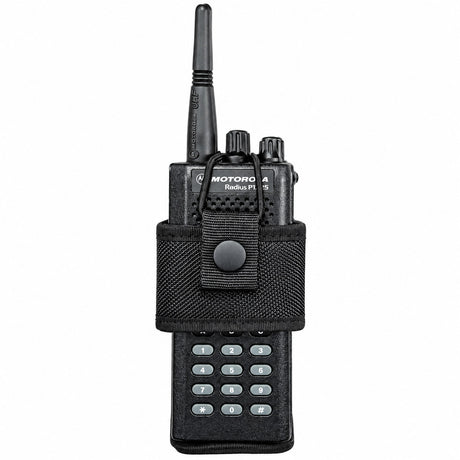 Hero's Pride universal radio holster holding a radio, full front view