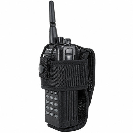 Hero's Pride universal radio holster holding a radio, angled view