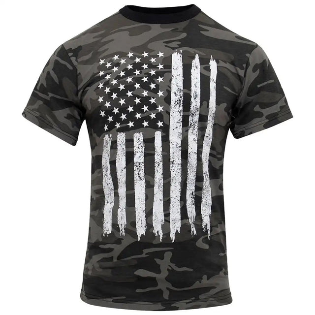 Distressed White US Flag Black Camo T-Shirt