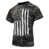 Distressed White US Flag Black Camo T-Shirt