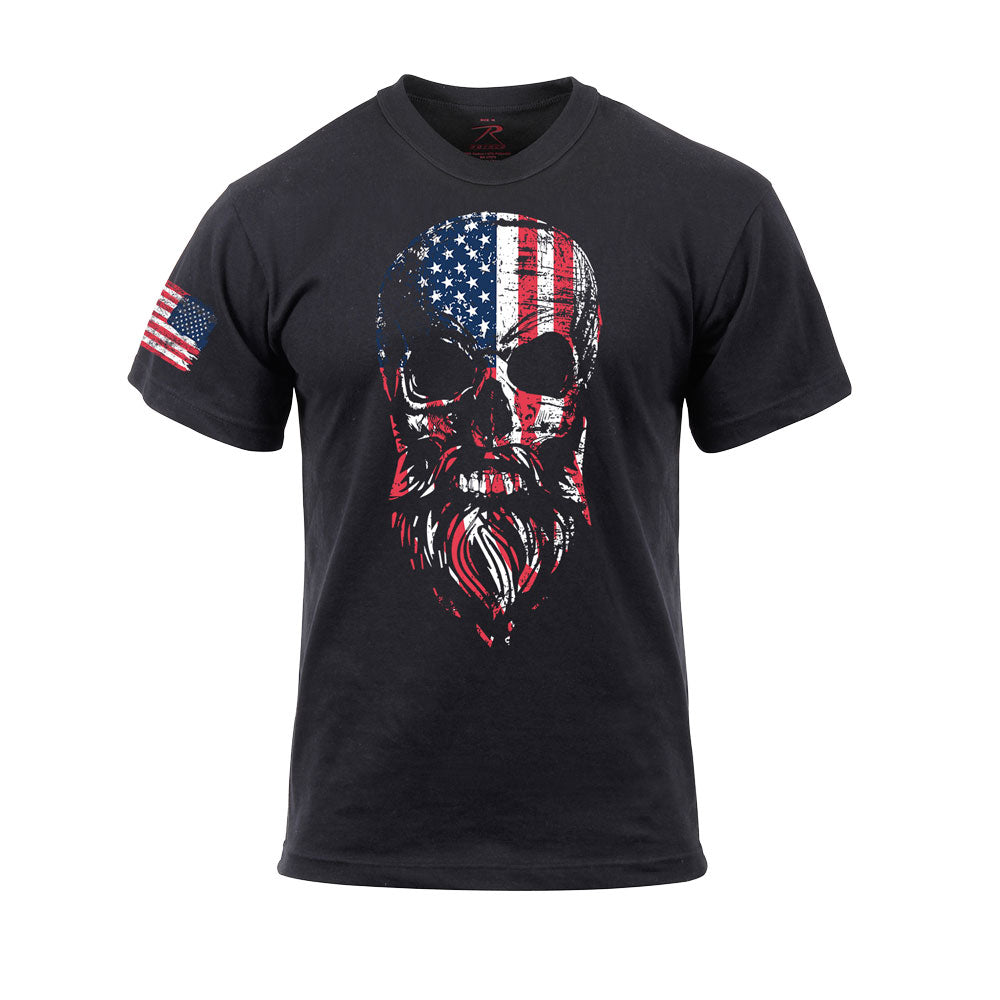 Rothco Full-Color US Flag Bearded Skull T-Shirt